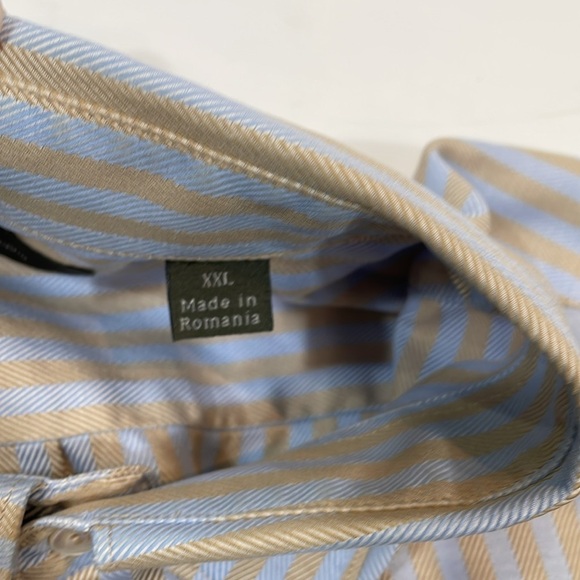 Ermenegildo Zenga Button Down Shirt Size XXL Light Blue Tan Stripe EUC - Picture 8 of 11